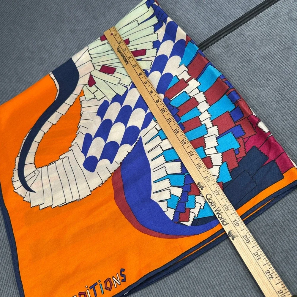 Vintage Inoui Editions Orange Abstract Graphic Print Square Silk Scarf 21x21